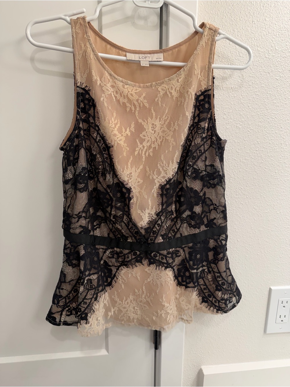 LOFT Nude Shell with Black Lace Overlay Camisole